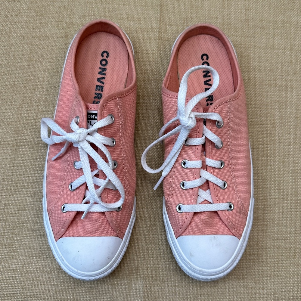 Converse All Star Peachy-Pink Slip On Mule Tie Sneakers - Picture 2 of 11